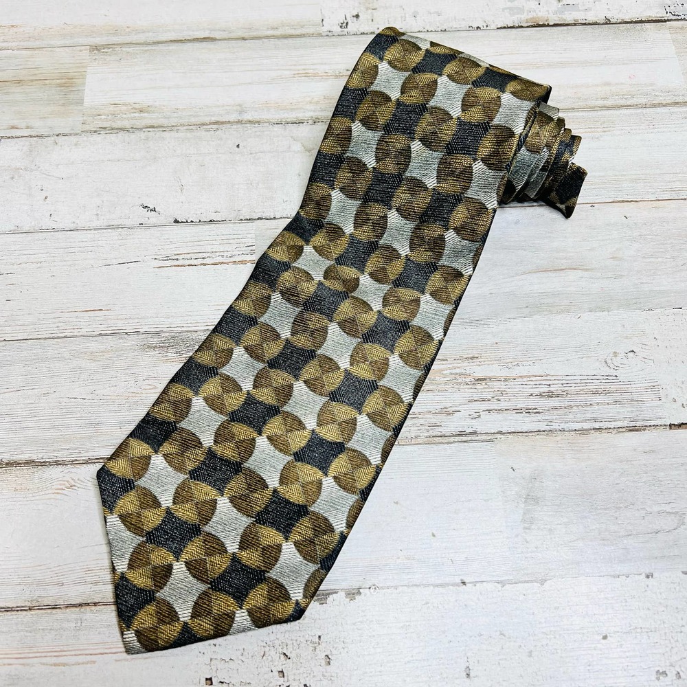 Bachrach Neck Tie Mens 100% Silk Woven Neutral Made in Italy Check Business